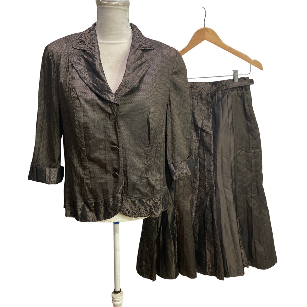 NWT Gerry Weber Brown Jacket Skirt Midi‎ XL Fit Flare Paneled Suit VTG Womans